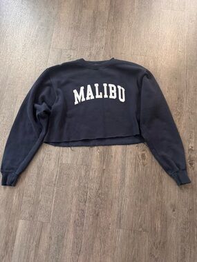 Brandy Melville Navy Crewneck with White MALIBU Graphic